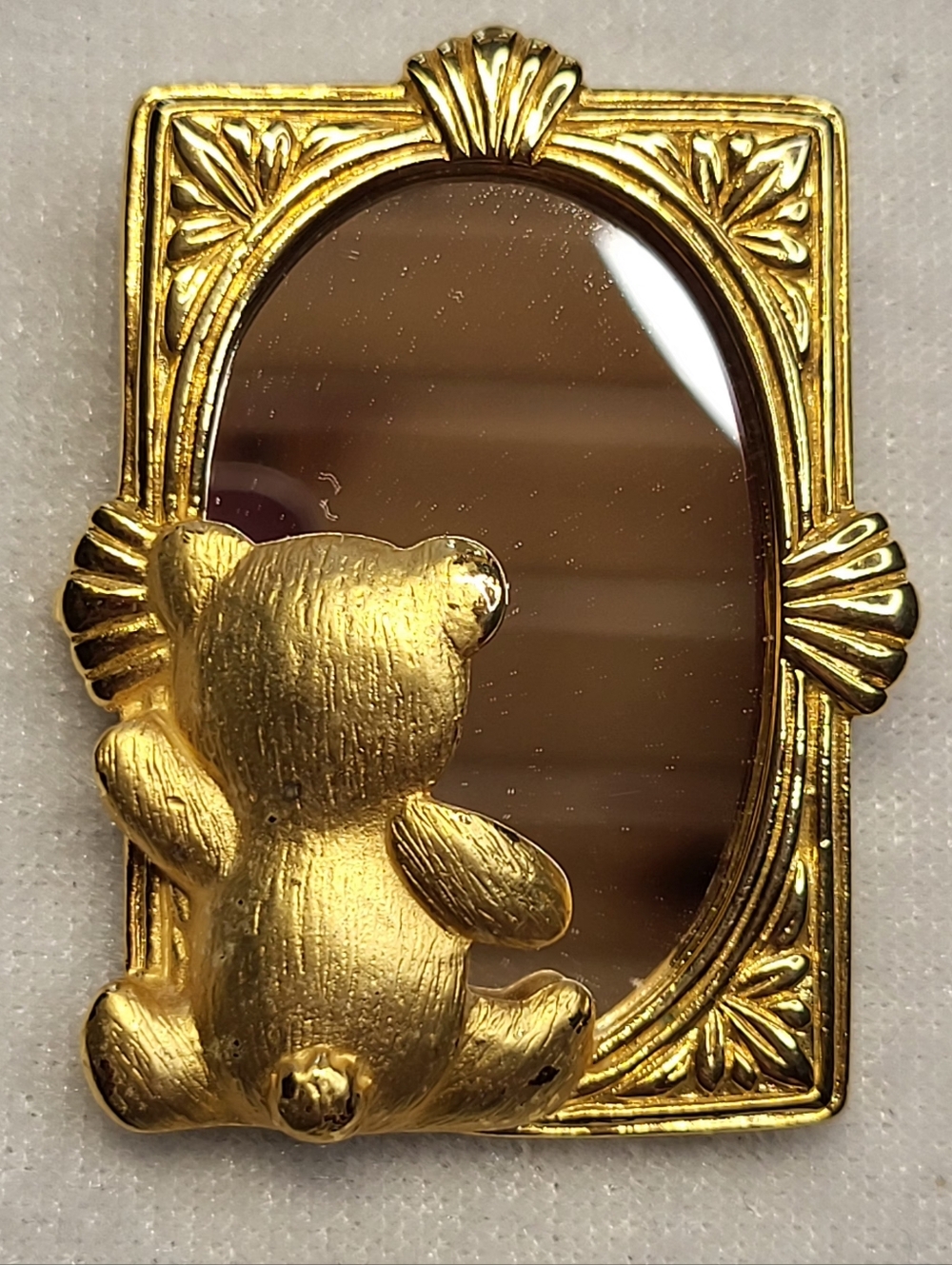 Vintage JJ Jonette Teddy Bear Mirror Brooch / Pin